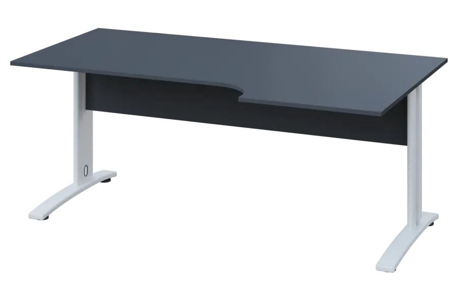 CRK 28 - 186 stůl kancelářský, rohový, pravý, kovová podnož bílá, deska 25 mm, široký 1800 mm, antracit